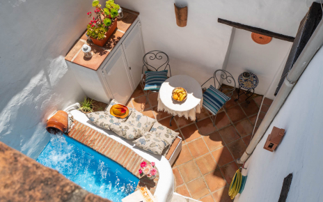 Splash pool and patio seen from first floor